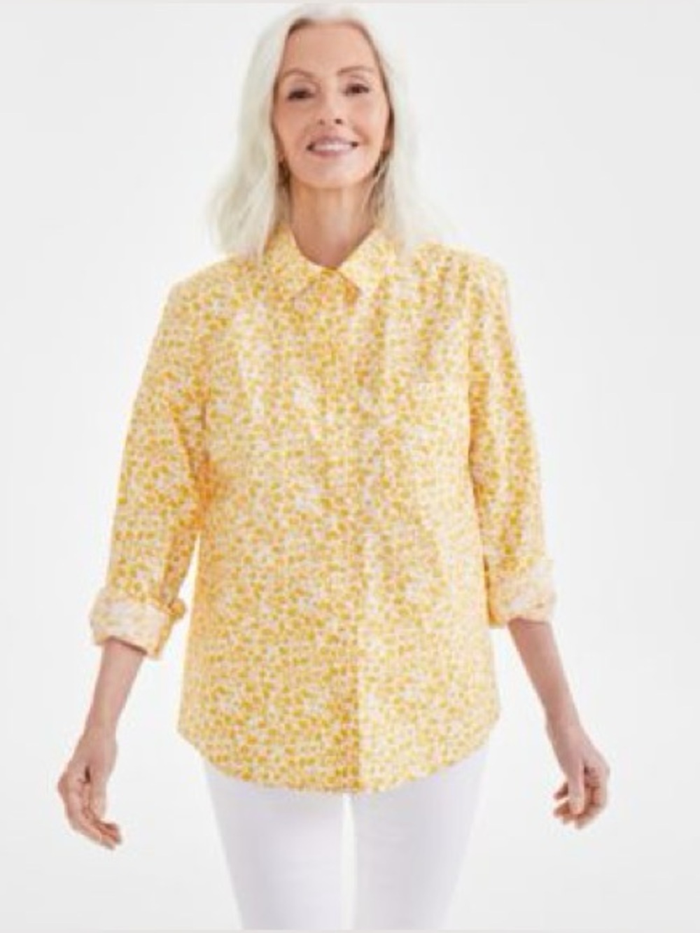 Style & Co. Yellow Floral Button-Front Blouse